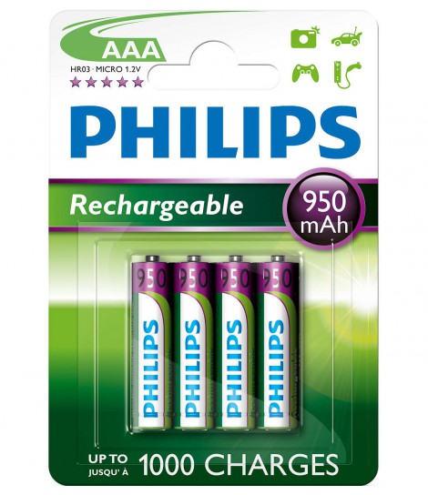 Akumulator niklowo-wodorkowy Philips Rechargeables R03, typ AAA (4 szt.)