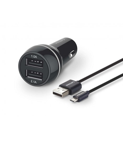 Ładowarka samochodowa USB Philips DLP2357U/10 + kabel USB na microUSB