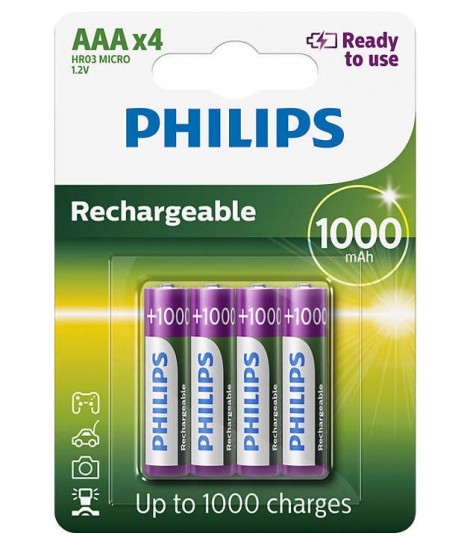 Akumulator niklowo-wodorkowy Philips Rechargeables R03, typ AAA (4 szt.)