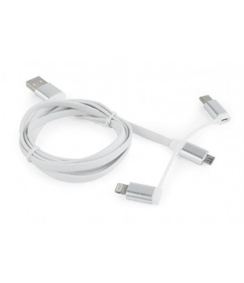 Kabel USB 2.0 combo 3w1 (iPhone, micro USB, USB C), 1.0m biały Gembird