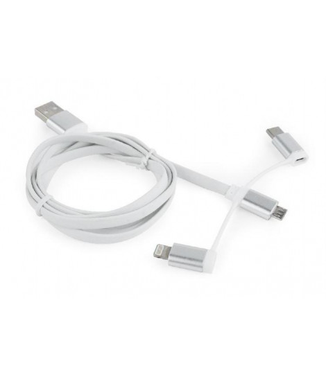 Kabel USB 2.0 combo 3w1 (iPhone, micro USB, USB C), 1.0m biały Gembird