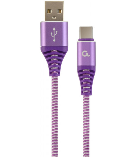 Kabel USB 2.0 - typ C (AM/CM) oplot tekstylny 2m purpurowo-biały Gembird