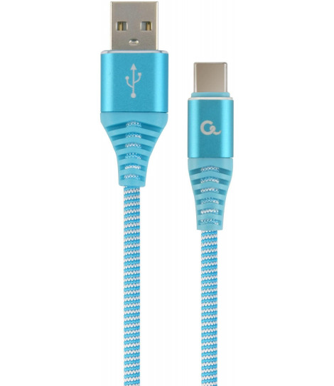 Kabel USB 2.0 - typ C(AM/CM) oplot tekstylny 2m turkusowo-biały Gembird