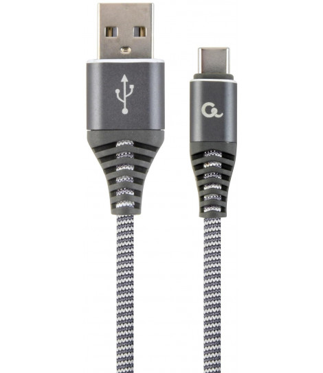 Kabel USB 2.0 - typ C(AM/CM) oplot tekstylny 2m grafitowo-biały Gembird