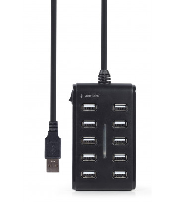 Hub USB 2.0 10-Portowy z włącznikiem Gembird (czarny)