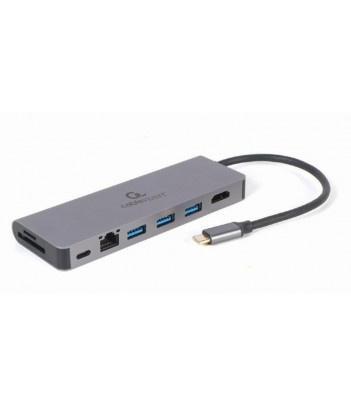 Adapter USB-C męski do Hub 3.0 + HDMI + PD + czytnik kard + RJ-45 Gembird A-CM-COMBO5-05