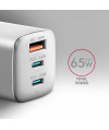 Ładowarka sieciowa GaN Axagon ACU-DPQ65W 1xUSB-A + 2x USB-C 65W biała