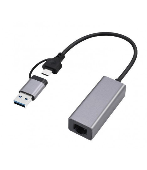 Adapter USB-C + USB 3.1 (M) do RJ-45 (F) 2500 Mbps Gembird