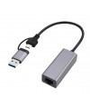 Adapter USB-C + USB 3.1 (M) do RJ-45 (F) 2500 Mbps Gembird