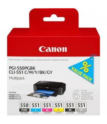 Tusz Canon Pgi-550/Cli-551 Multipack Pgbk/C/M/Y/Bk/Gy USZKODZONE OPAKOWANIE